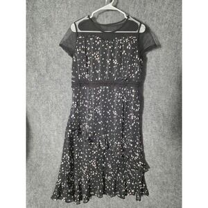 Scarlet Black Floral Mesh Yoke Ruffle Midi Dress Womens 2XL Short Sleeve Striped